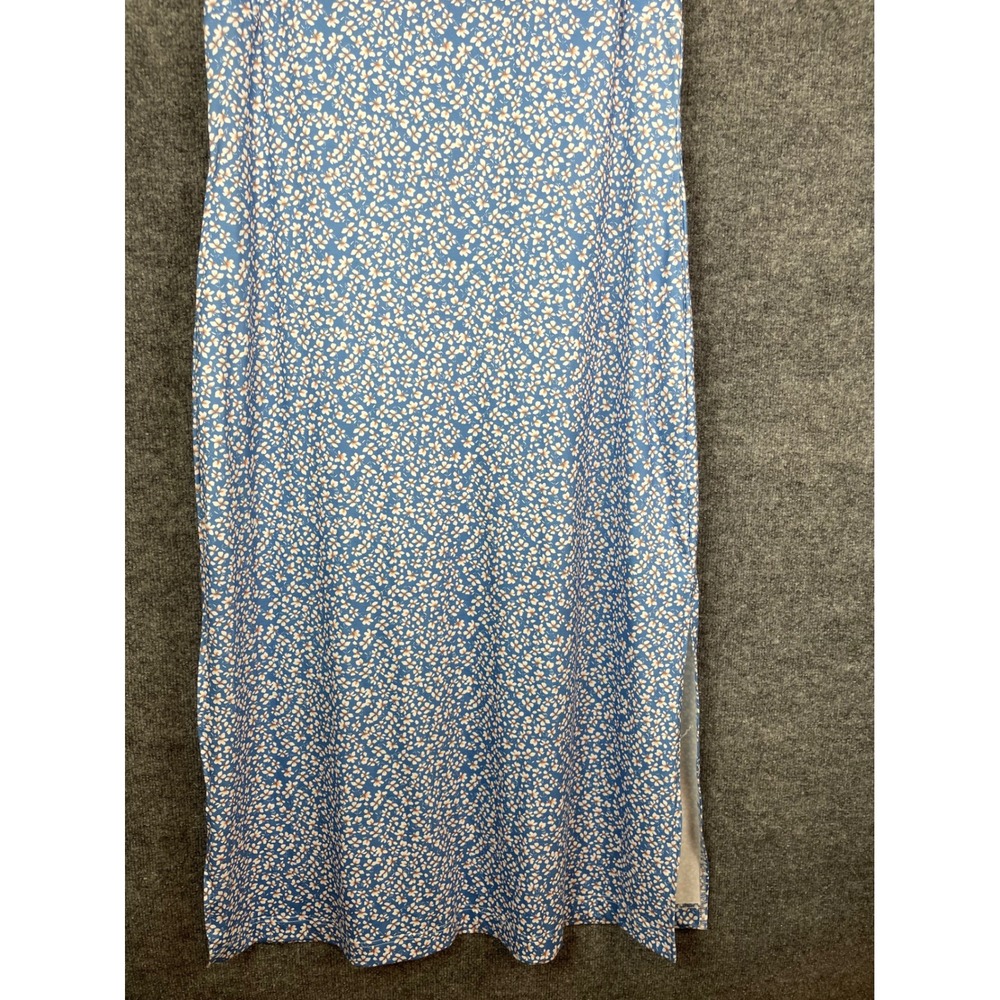 Anrabess Maxi‎ Dress Women L Blue Floral NEW Sleeveless Slit Pockets Summer - Picture 3 of 10